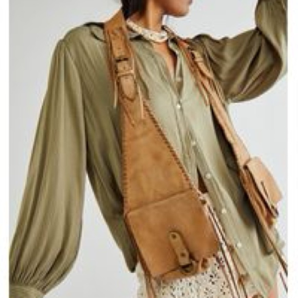 Free People Tan Kingsley Leather Harness Vest Bags